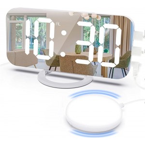 QHYTL Wecker digitaler Wecker Vibrationserinnerung Nachtlicht große LED-Spiegel-Elektronikuhren mit Snooze-USB-Ladestation Nachtlicht für Zuhause Schlafzimmer für Schlafzimmer - BBSCNH9M