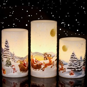 Eldnacele Flammenlose Weihnachts-Kerzen flackernd mit 6-Stunden-Timer 3 Stück Weihnachtsmann-Aufkleber Echtwachskerzen LED-Flammen für Weihnachten Heimdekoration betrieben mit 2 AA-Batterien - BAHWU3DH