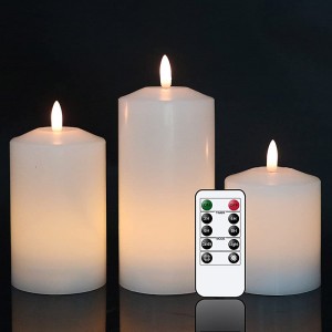 Eldnacele Weiß Flammenlose Säulenkerze die mit Fernbedienung-Timer flackern echtes Wachs 3D-Docht-Batterie betriebene LED-Kerzenpackung von 3 für Hochzeitsparty Weihnachts-Home-Dekoratio - BTPIPQB5