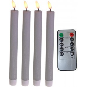 Fachhandel Plus LED Stabkerzen 4 Stück Tafelkerzen grau flammenlos Batterie Fernbedienung Timer - BDZNHB94