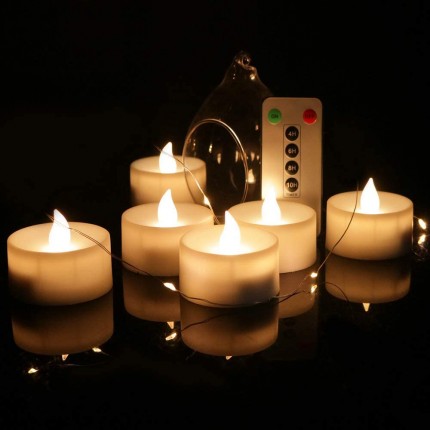 LED Kerzen mit Fernbedienung 6 Stück LED Kerzen mit Timerfunktion Flameless Flickering Tealight with Timer Battery Operate Weiß 5,7 x 3,8 cm - BGDNGAK4