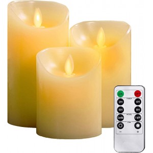 LED Kerzen,Flammenlose Kerzen 4 5 6inch Set aus 3 Echtwachs mit realistischen tanzenden LED Flammen und 10-Tasten Fernbedienung mit 2 4 6 8-Stunden Timer,300+ StundenYIWER Elfenbein 3×1 - BPCPABNK