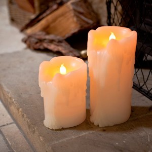 Lights4fun 2er Set LED Echtwachs Kerzen mit Wachstropfen Timer Batteriebetrieb Deko Wohnzimmer - BBVIKNNN