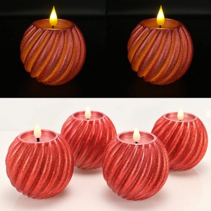 OF 4 runde LED Kerzen aus Wachs mit realistischer Flamme Timerfunktion Fernbedienung und Glitzer Finish Rot - BPWCJ46E