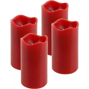 ToCi 4er-Set LED-Kerze Rot Ø 7 x 13 cm mit Timerfunktion flammenlose Echtwachs-Kerzen mit flackernder LED-Flamme - BBDFOW6A