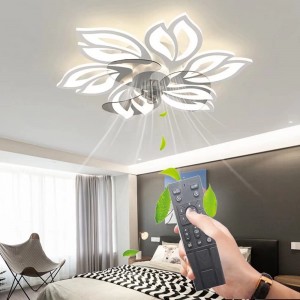 65 cm Deckenventilator mit leisem Licht moderne Lampe umkehrbarer Kinderventilator DC-Motor LED-Deckenventilatoren dimmbare Blumen-LED-Decke für Schlafzimmer Wohnzimmer（Weiß） - BGQRS9V2