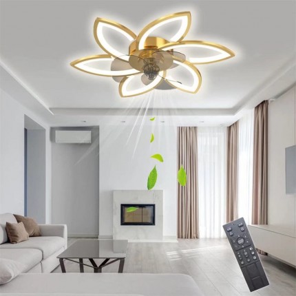 LED Moderner dimmbarer Deckenventilator mit Licht Kreative 6-Glühbirnen-Deckenleuchte Mute 66W mit ferngesteuertem Ventilator Restaurant Schlafzimmer unsichtbarer Ventilator Licht 70cm（Gold） - BAFKSK89