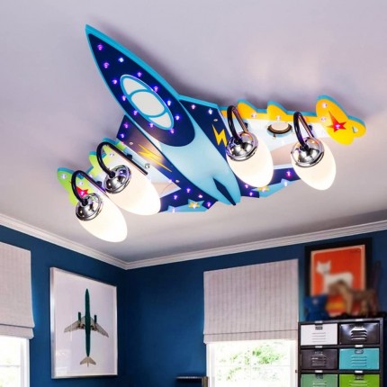 Ali Kinderzimmer Deckenlampe Jungen Kreative Flugzeug Lichter Schlafzimmer LED Augenschutz Mädchen Karikatur Raum Lichter E14 * 3 4 größe : 70*65*15CM - BJMXRQ2A