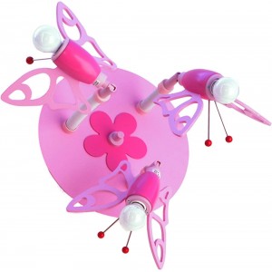 Elobra Deckenlampe Schmetterling Falter Kinderzimmer Wandlampe Kinderlampe Rondell mit 3 schwenkbaren Spots rosa Mädchen mit E14 Fassung - BHPAKVBD