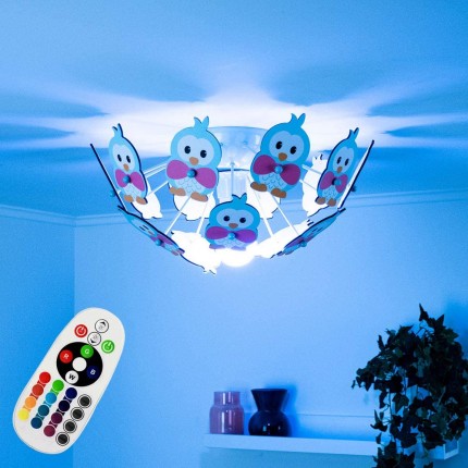 Kinder Zimmer Decken Lampe Fernbedienung Eulen Tier Leuchte im Set inklusive RGB LED Leuchtmittel - BLSTEKN1