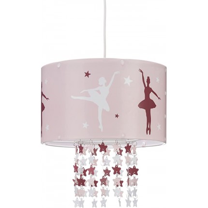 Relaxdays Hängelampe für Mädchen Kinderlampe m. Ballerina Motiv Pendelleuchte m. Stern-Mobile f. Kinderzimmer rosa 30 x 30 x 140 cm - BCMWEMJE