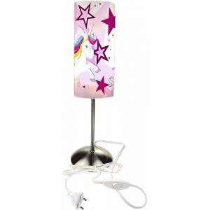 CreaDesign TI-1129-02 Einhorn Sterne rosa Nachttischlampe Kinderzimmer mit Namen Kinder Tischlampe Schlummerlicht mit Schalter für Steckdose E14 38 cm hoch - BJVOX58E