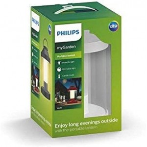 Philips myGarden LED Laterne Abelia warmweißes Licht dimmbar inkl. USB Anschluss weiß für Balkon und Terrasse - BBNLPKJA