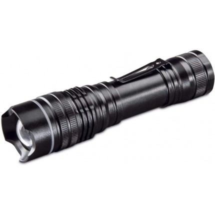 Hama LED Taschenlampe Professional fokussierbar mit Clip 3 Lichtmodi gummiert ideal für Outdoor Werkstatt Kfz Camping inkl. AAA Batterien 330 Lumen schwarz - BVQYVV83