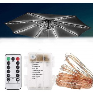 TTdamai Patio Umbrella String Lights Battery Operated,8 Modes 104 Bright LEDs Umbrella Lights with Remote Control,Waterproof Outdoor Decorative Umbrella LED Light for Backyard Garden Tents White - BFUULKEB