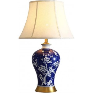 ZXRLHPI 25,6 '' hohe 1-Licht-Schlafzimmer-Tischlampe mit blauem und weißem Porzellan-Finish Moderne Couchtisch-Schreibtischlampe College-Wohnheim-Keramik-Tischlampe - BYUIQKNQ