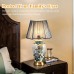 ZXRLHPI Hochwertige Farbretro-Tischlampe für Schlafzimmer-Nachttisch Nachttischlampe mit handgefertigtem Blumenlampenschirm Blaue Nachttischlampe 22 Zoll - BIQAEV59
