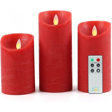 Fanna LED flammenlose Flackernde Säulenkerzen 3er set-LED Echtwachskerzen Rot batteriebetrieben inkl. Fernbedienung und Batterien H. 12,5 15 17,5 cm - BAFNC547