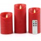 Fanna LED flammenlose Flackernde Säulenkerzen 3er set-LED Echtwachskerzen Rot batteriebetrieben inkl. Fernbedienung und Batterien H. 12,5 15 17,5 cm - BAFNC547