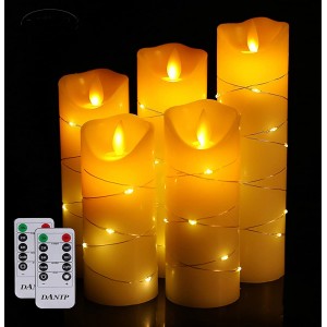 LED-Kerzen mit 10-Tasten-Fernbedienungsfunktion 5 Lichterketten tanzende Flamme echtes Wachs. - BOWMU8WE