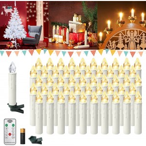 UISEBRT 50er LED Weihnachtskerzen mit Timer Fernbedienung Kabellos Warmweiß Kerzen Flammenlose für Weihnachtsbaum Weihnachtsdeko Hochzeitsdeko Geburtstags Party Feiertag 50er mit Batterie - BUGLTEE5