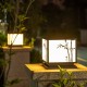 Xungzl LED Solar IP65. Wasserdichte Outdoor-Post-Licht kreative quadratische Form schwarze Metallrahmen-Säulenlichter Acryl-Lampenschirm mit Bambus-Muster Garten-Pole-Laterne-Lampe Säulenbeleuch - BOHBG968